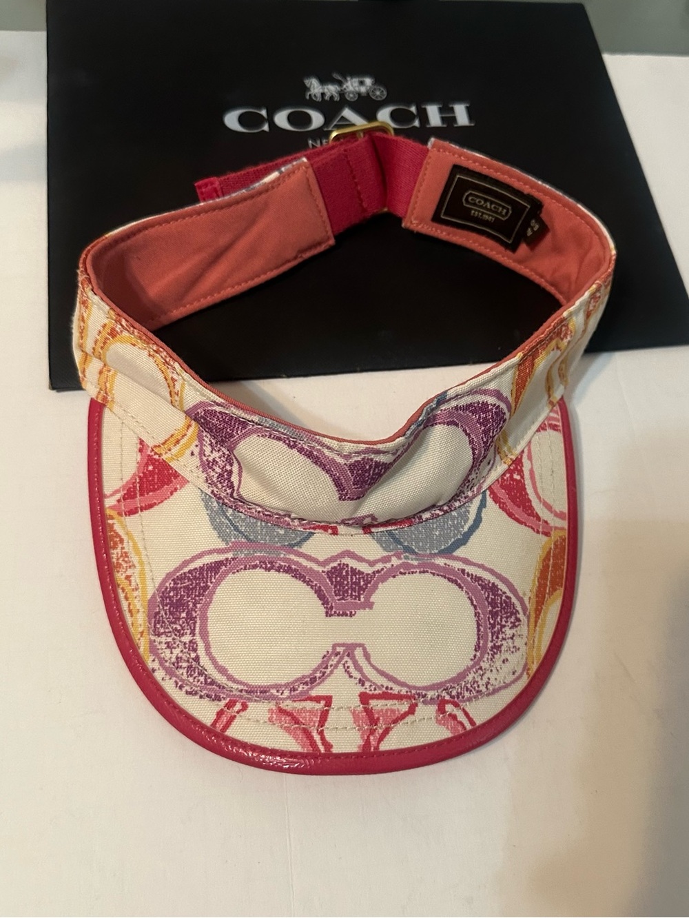 Coach Multicolor Signature Canvas Visor with Pink Trim